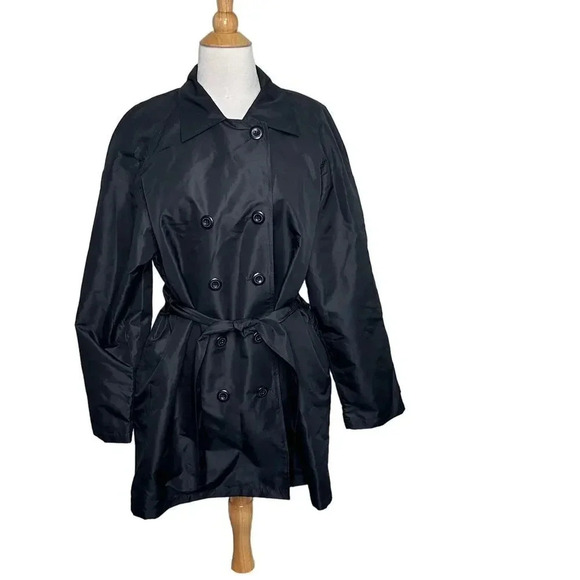 Blair black lightweight double breasted belted trench raincoat womens size L NEW - Picture 4 of 8